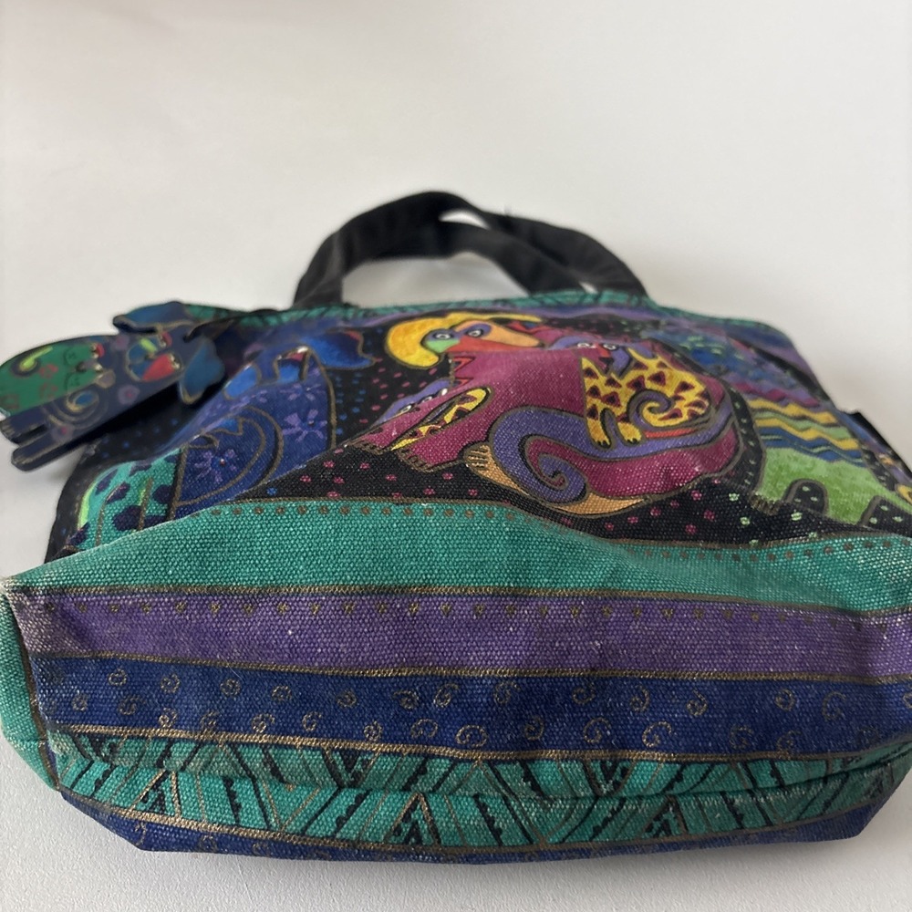 Dogs & Doggies Laurel Burch Small Canvas Purse Tote Multicolor Handbag - Picture 6 of 13